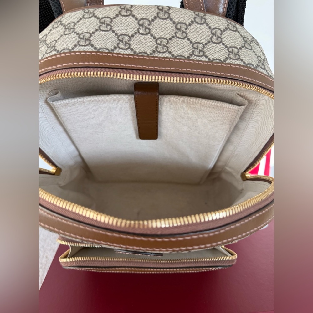 Gucci Beige and Brown Monogram Backpack - Picture 6 of 12